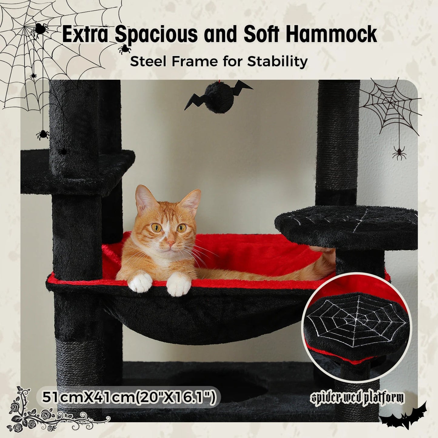 Large Cat Tree and Tower for Indoor Cats With Sisal - Covered Scratching Posts Spacious Hammock Padded Perches and Condos Cat Toys - PAWSTHENTICS