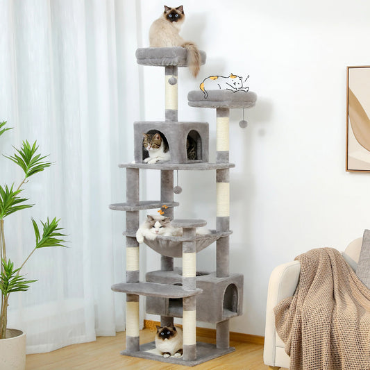 Large Cat Tree and Tower for Indoor Cats With Sisal - Covered Scratching Posts Spacious Hammock Padded Perches and Condos Cat Toys - PAWSTHENTICS
