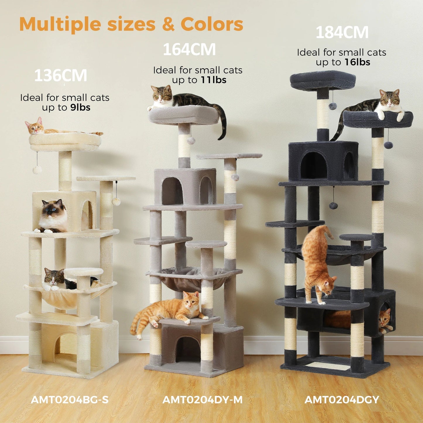 Large Cat Tree and Tower for Indoor Cats With Sisal - Covered Scratching Posts Spacious Hammock Padded Perches and Condos Cat Toys - PAWSTHENTICS
