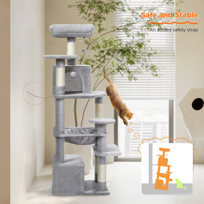 Large Cat Tree and Tower for Indoor Cats With Sisal - Covered Scratching Posts Spacious Hammock Padded Perches and Condos Cat Toys - PAWSTHENTICS