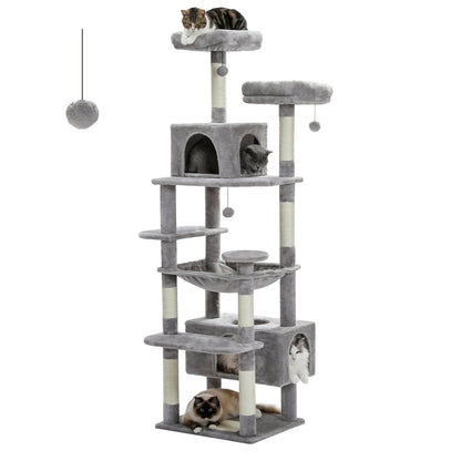 Large Cat Tree and Tower for Indoor Cats With Sisal - Covered Scratching Posts Spacious Hammock Padded Perches and Condos Cat Toys - PAWSTHENTICS
