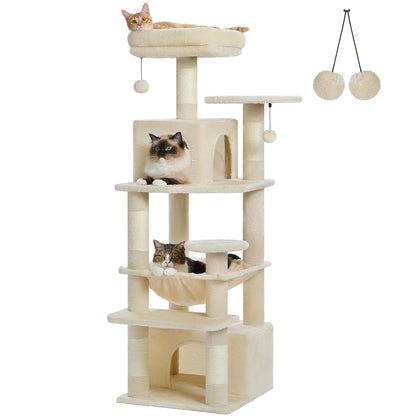 Large Cat Tree and Tower for Indoor Cats With Sisal - Covered Scratching Posts Spacious Hammock Padded Perches and Condos Cat Toys - PAWSTHENTICS
