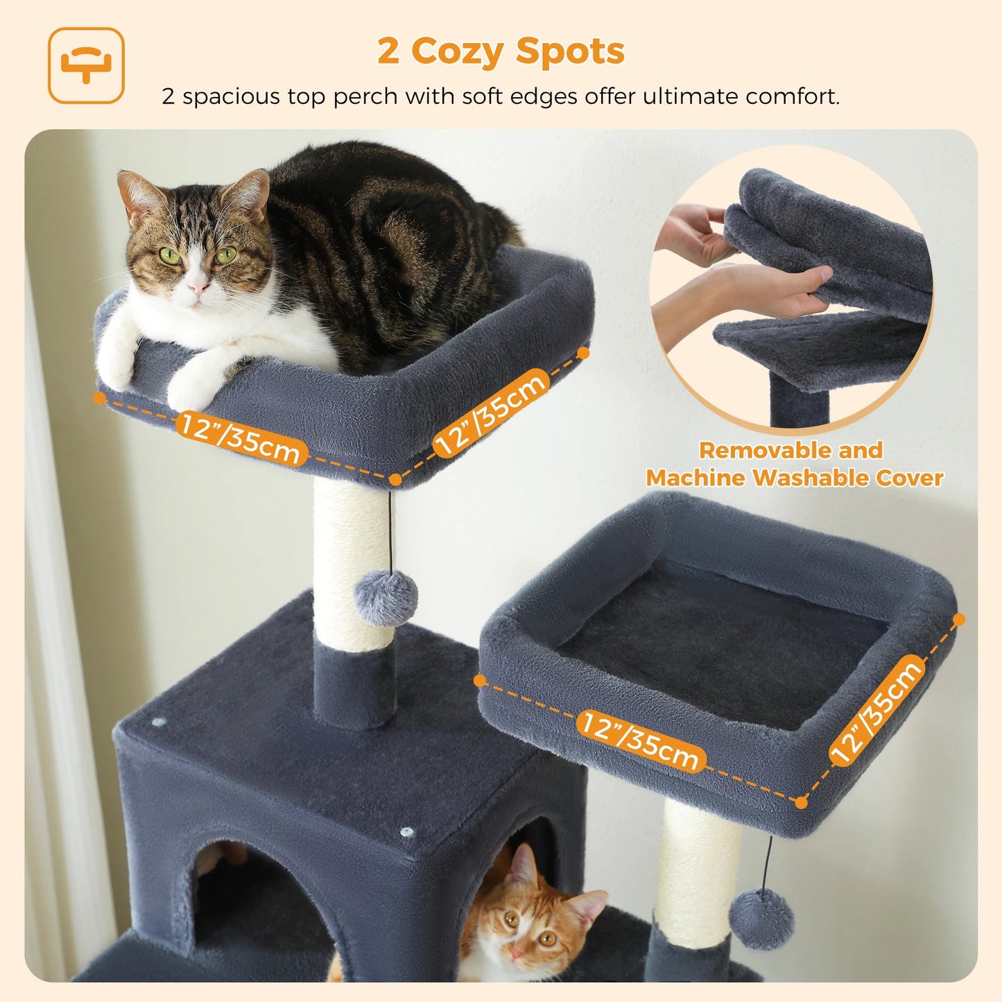 Large Cat Tree and Tower for Indoor Cats With Sisal - Covered Scratching Posts Spacious Hammock Padded Perches and Condos Cat Toys - PAWSTHENTICS