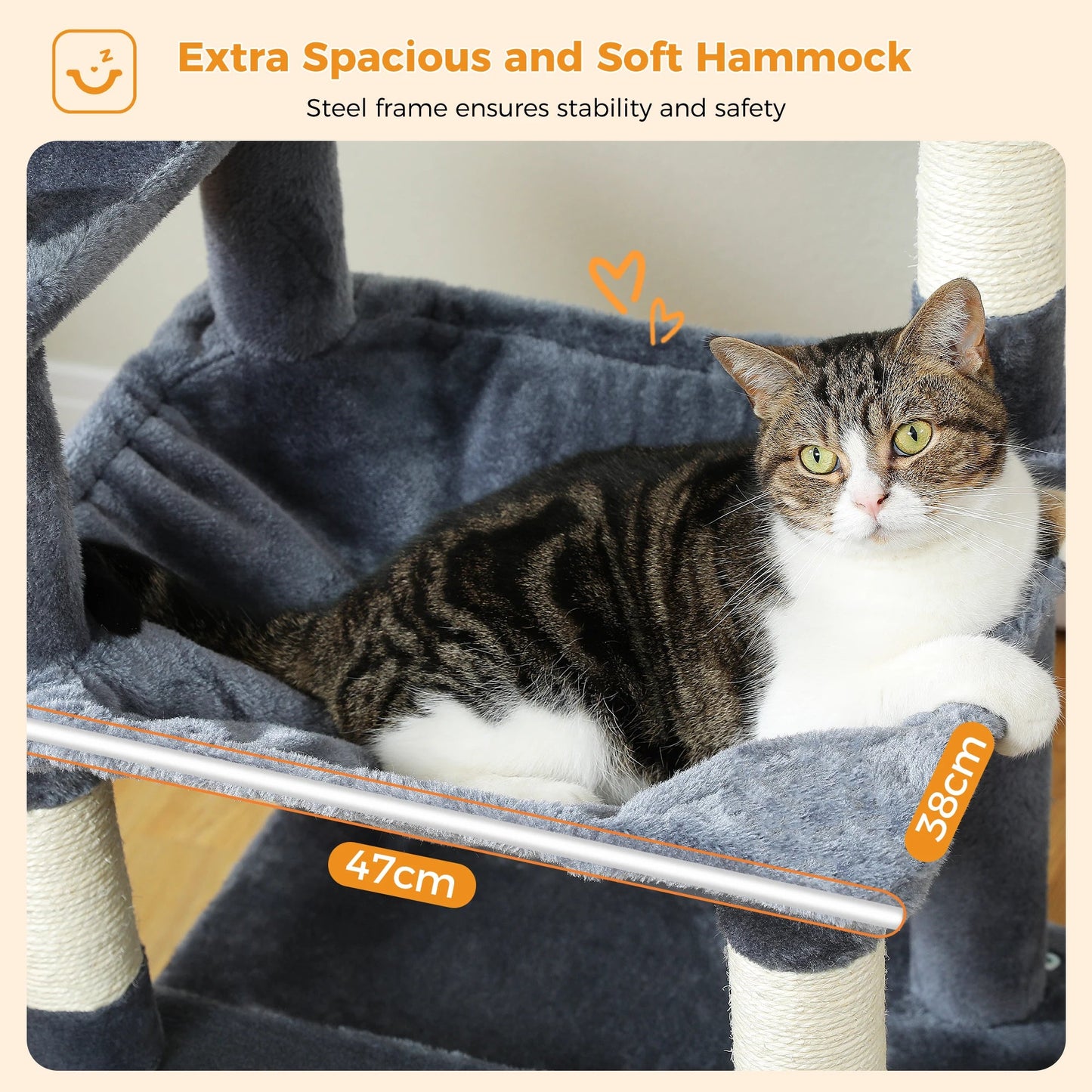Large Cat Tree and Tower for Indoor Cats With Sisal - Covered Scratching Posts Spacious Hammock Padded Perches and Condos Cat Toys - PAWSTHENTICS