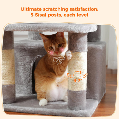 Large Cat Tree and Tower for Indoor Cats With Sisal - Covered Scratching Posts Spacious Hammock Padded Perches and Condos Cat Toys - PAWSTHENTICS