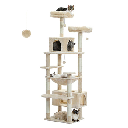 Large Cat Tree and Tower for Indoor Cats With Sisal - Covered Scratching Posts Spacious Hammock Padded Perches and Condos Cat Toys - PAWSTHENTICS