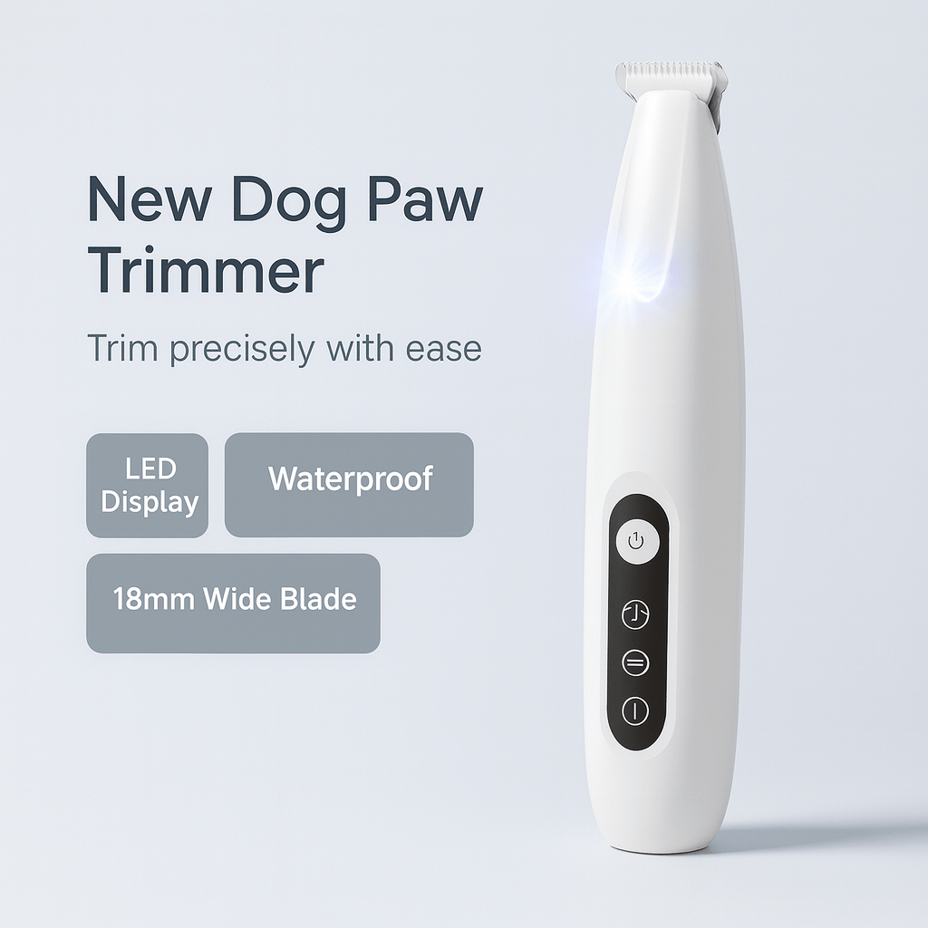 New Dog Paw Trimmer with LED Light Fully Waterproof Pet Hair Trimmer with LED Display Dog Clippers for Grooming 18mm Widen Blade - PAWSTHENTICS