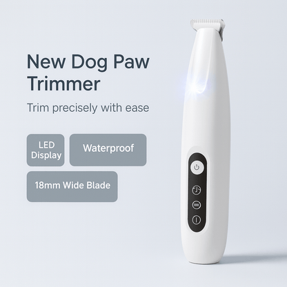 New Dog Paw Trimmer with LED Light Fully Waterproof Pet Hair Trimmer with LED Display Dog Clippers for Grooming 18mm Widen Blade - PAWSTHENTICS