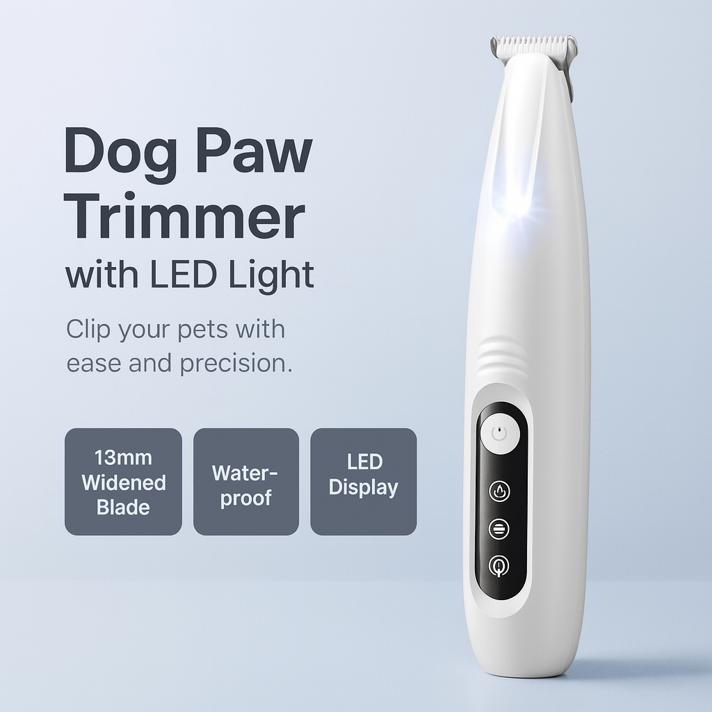 New Dog Paw Trimmer with LED Light Fully Waterproof Pet Hair Trimmer with LED Display Dog Clippers for Grooming 18mm Widen Blade - PAWSTHENTICS