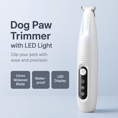 New Dog Paw Trimmer with LED Light Fully Waterproof Pet Hair Trimmer with LED Display Dog Clippers for Grooming 18mm Widen Blade - PAWSTHENTICS