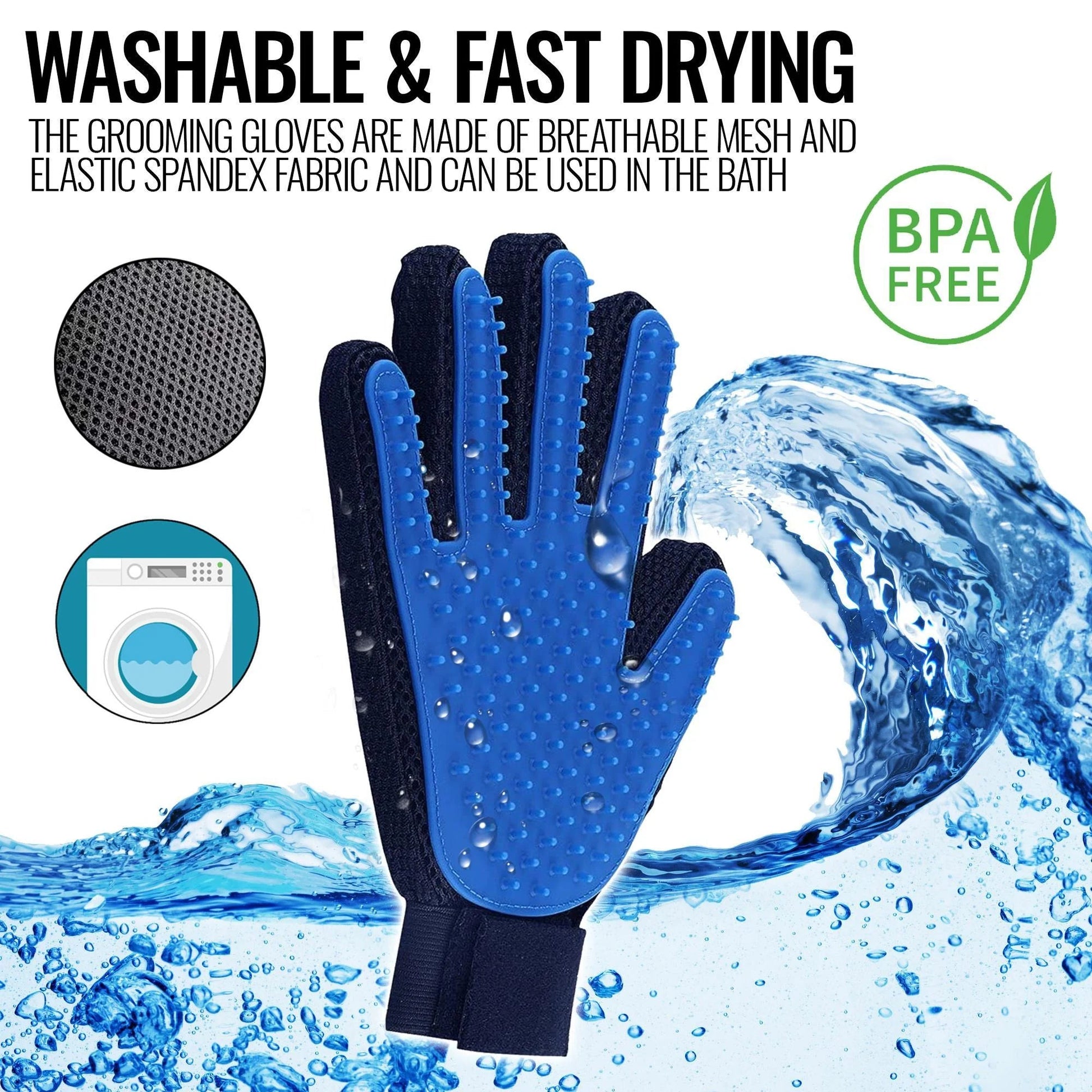 Pet Grooming Gloves Dog Brush Mitt Deshedding Hair Removal Massage Horse Pair - PAWSTHENTICS