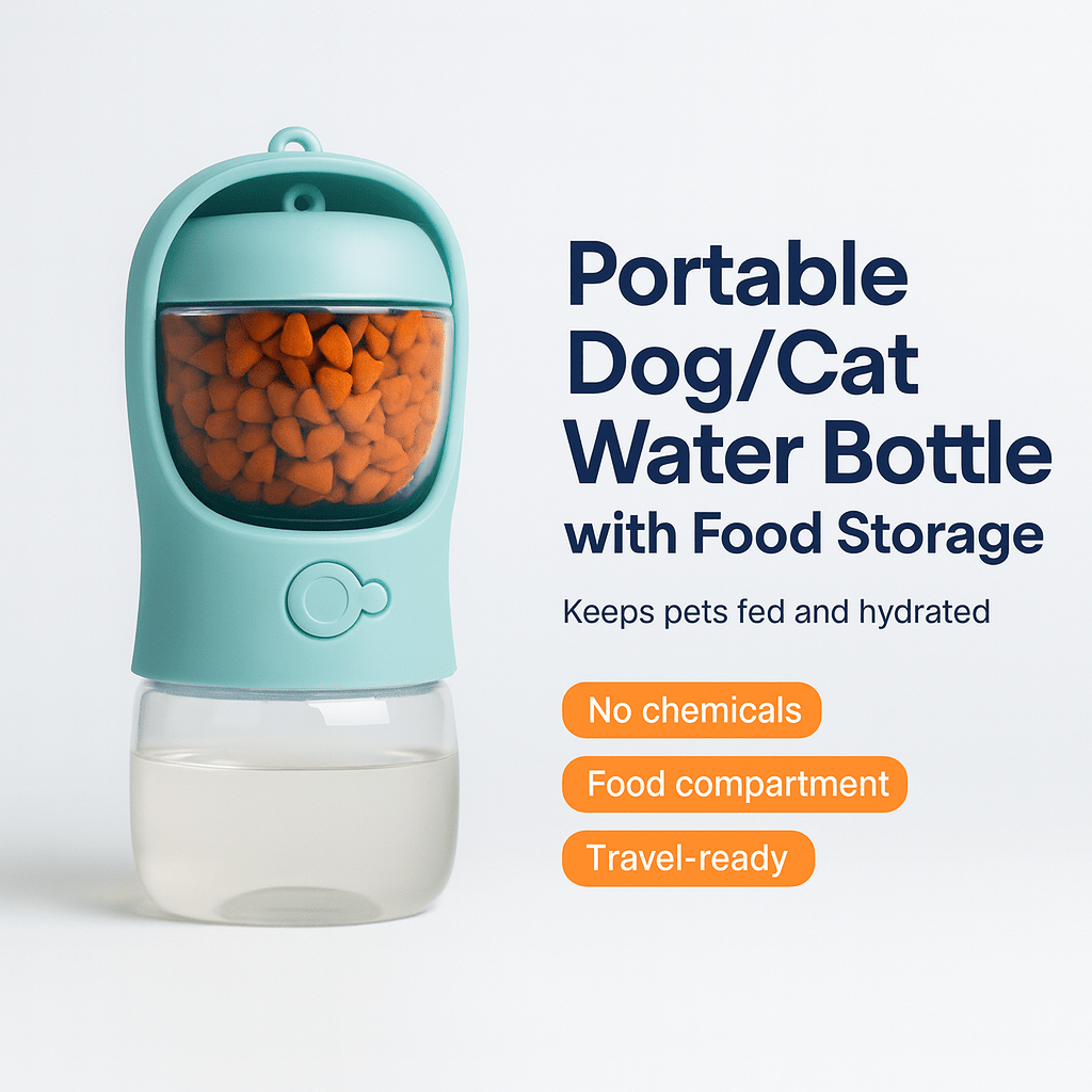 Portable Dog/Cat Water Bottle with Food Storage - PAWSTHENTICS