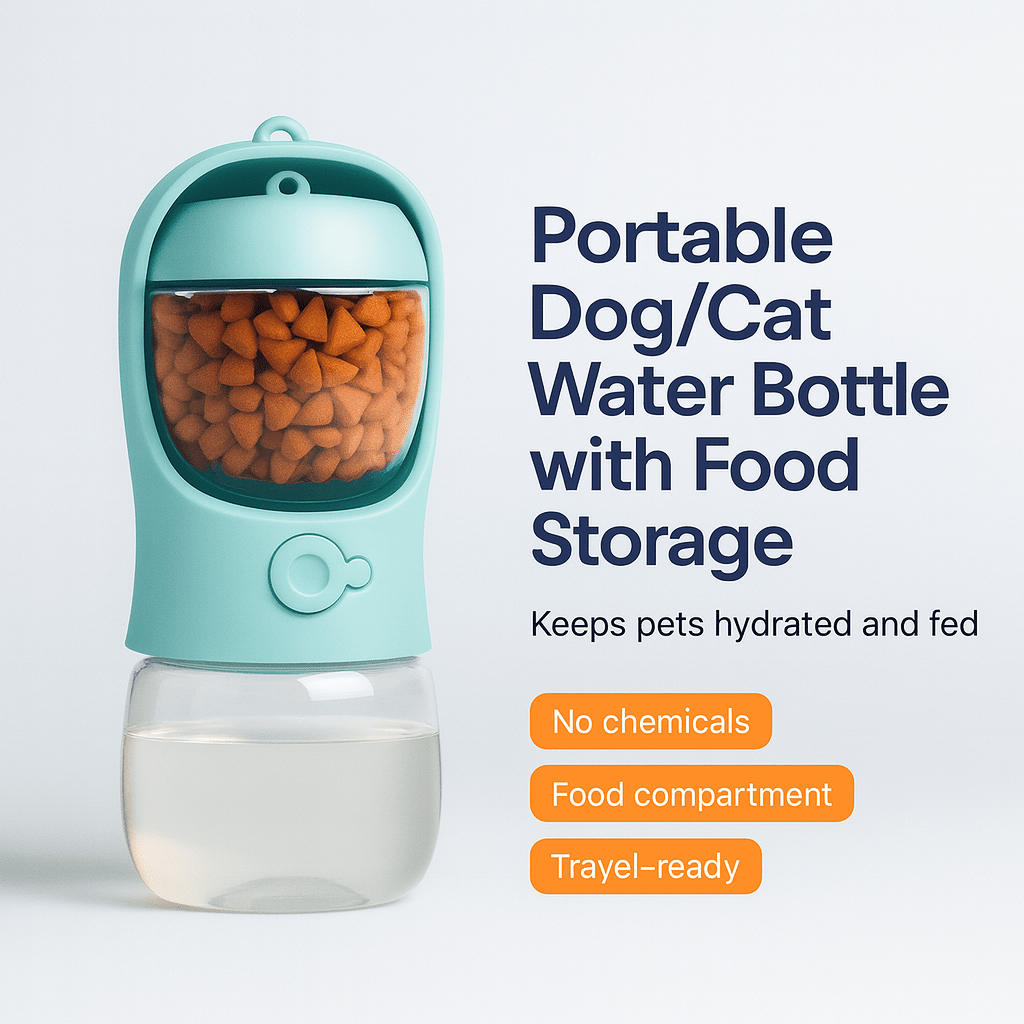 Portable Dog/Cat Water Bottle with Food Storage - PAWSTHENTICS