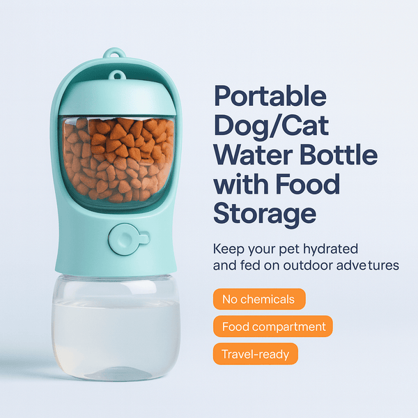 Portable Dog/Cat Water Bottle with Food Storage - Ideal for Outdoor Travel - PAWSTHENTICS