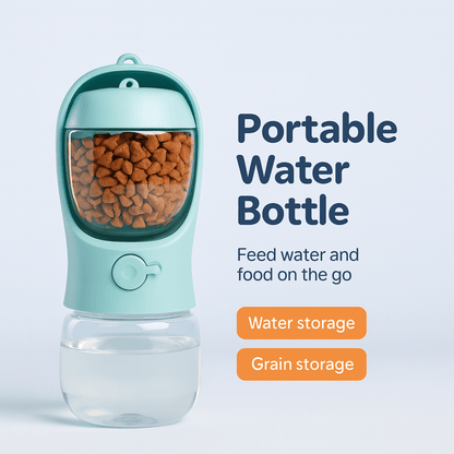Portable Dog/Cat Water Bottle with Food Storage - Ideal for Outdoor Travel - PAWSTHENTICS