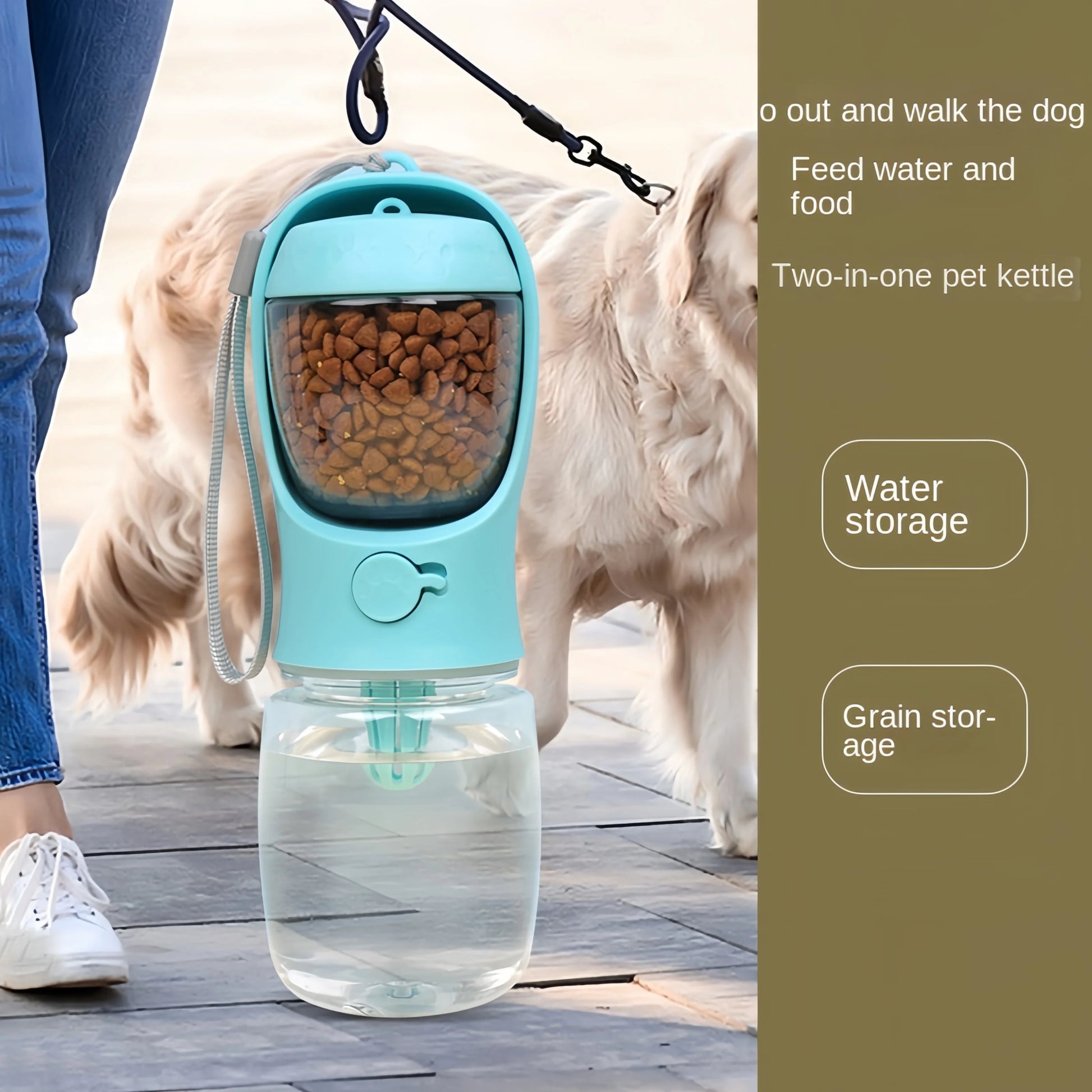 Portable Dog/Cat Water Bottle with Food Storage - Ideal for Outdoor Travel - PAWSTHENTICS