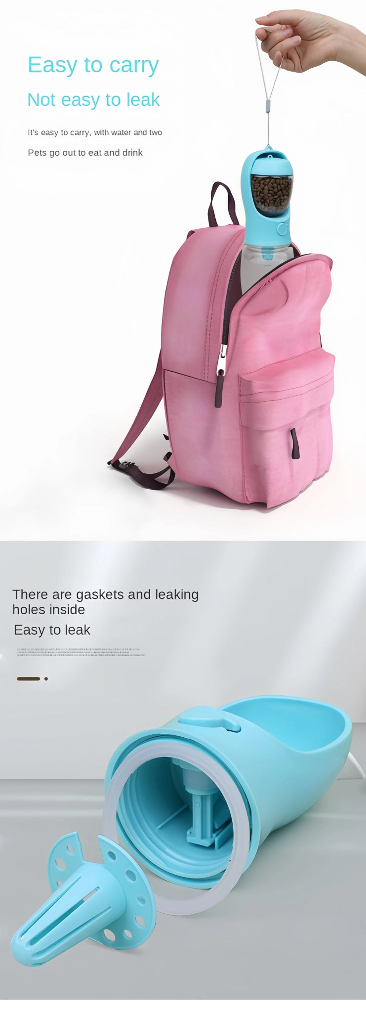 Portable Dog/Cat Water Bottle with Food Storage - Ideal for Outdoor Travel - PAWSTHENTICS