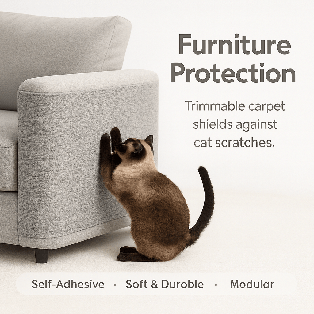 Self - Adhesive Cat Scratch Mat: Trimmable Carpet for Furniture Protection - PAWSTHENTICS