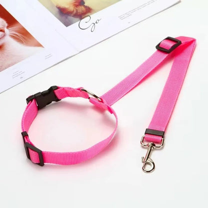 Solid Color Two - in - one Pet Car Seat Belt Nylon Lead Leash Backseat Safety Belt Adjustable Dogs Harness Collar - PAWSTHENTICS