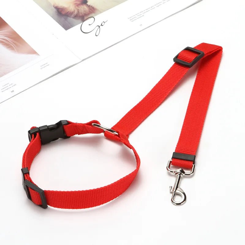 Solid Color Two - in - one Pet Car Seat Belt Nylon Lead Leash Backseat Safety Belt Adjustable Dogs Harness Collar - PAWSTHENTICS