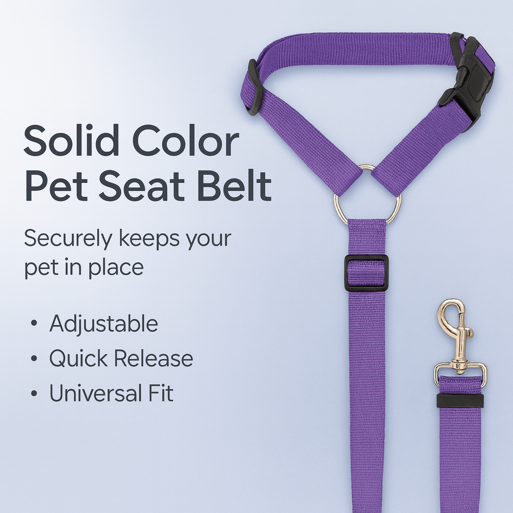 Solid Color Two - in - one Pet Car Seat Belt Nylon Lead Leash Backseat Safety Belt Adjustable Dogs Harness Collar - PAWSTHENTICS