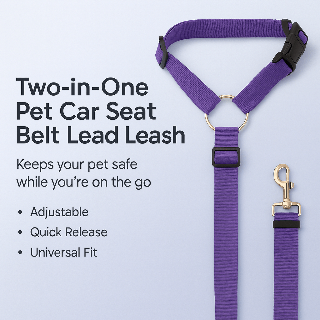 Solid Color Two - in - one Pet Car Seat Belt Nylon Lead Leash Backseat Safety Belt Adjustable Dogs Harness Collar - PAWSTHENTICS