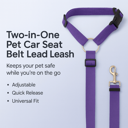 Solid Color Two - in - one Pet Car Seat Belt Nylon Lead Leash Backseat Safety Belt Adjustable Dogs Harness Collar - PAWSTHENTICS