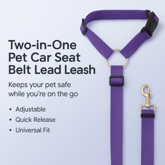 Solid Color Two - in - one Pet Car Seat Belt Nylon Lead Leash Backseat Safety Belt Adjustable Dogs Harness Collar - PAWSTHENTICS