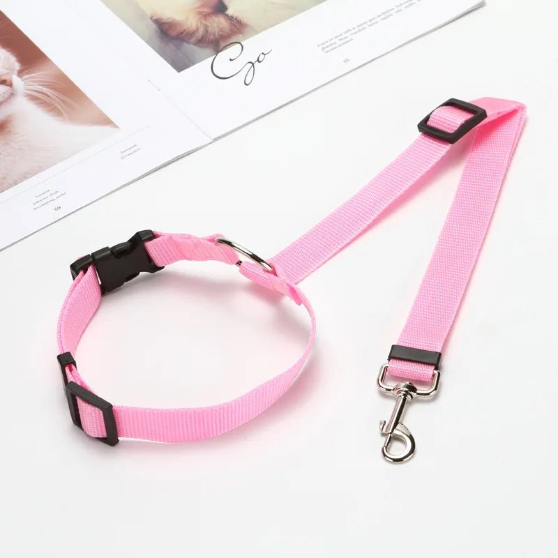 Solid Color Two - in - one Pet Car Seat Belt Nylon Lead Leash Backseat Safety Belt Adjustable Dogs Harness Collar - PAWSTHENTICS