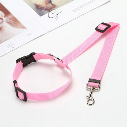 Solid Color Two - in - one Pet Car Seat Belt Nylon Lead Leash Backseat Safety Belt Adjustable Dogs Harness Collar - PAWSTHENTICS
