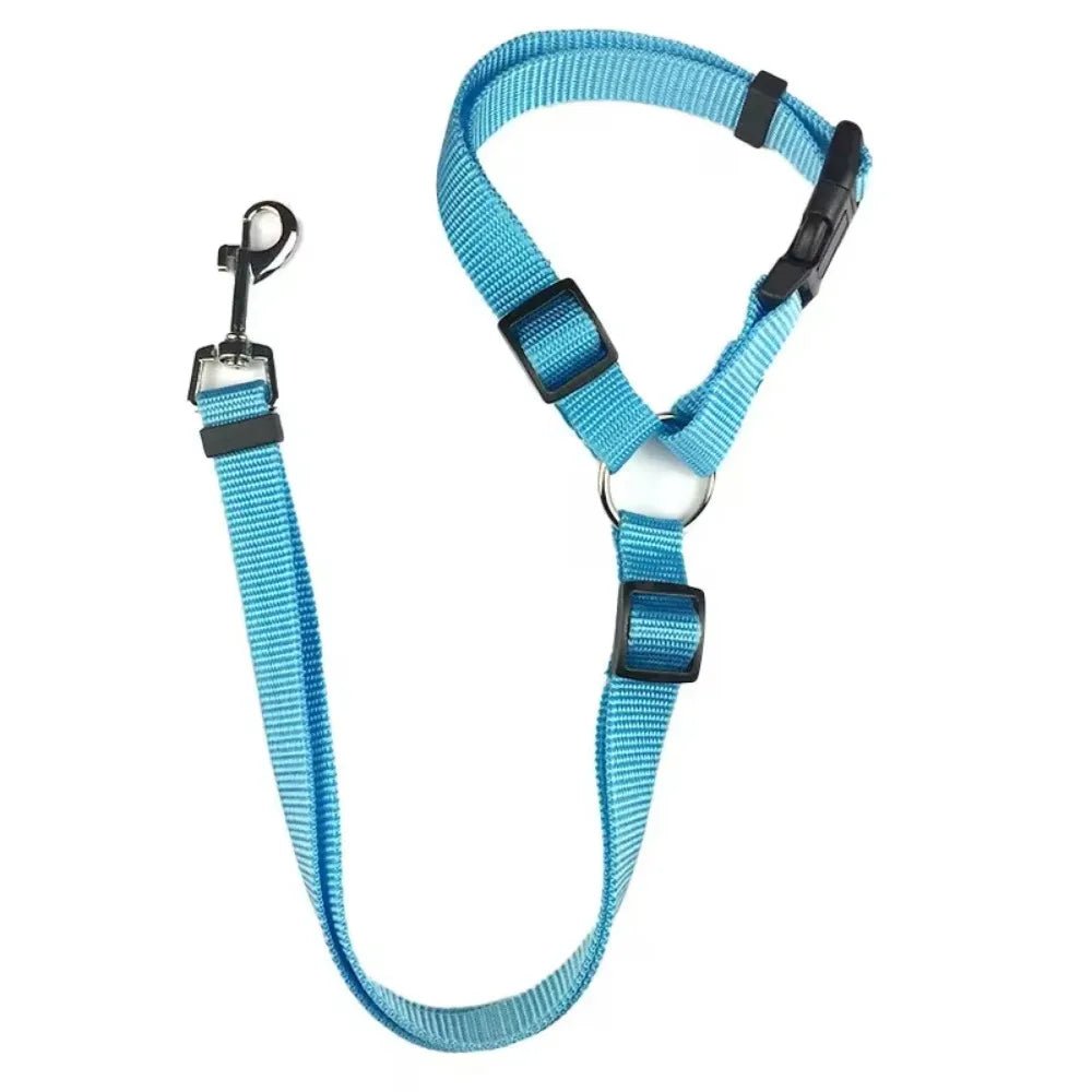 Solid Color Two - in - one Pet Car Seat Belt Nylon Lead Leash Backseat Safety Belt Adjustable Dogs Harness Collar - PAWSTHENTICS
