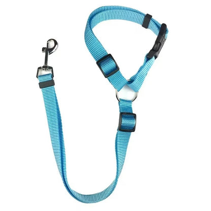 Solid Color Two - in - one Pet Car Seat Belt Nylon Lead Leash Backseat Safety Belt Adjustable Dogs Harness Collar - PAWSTHENTICS