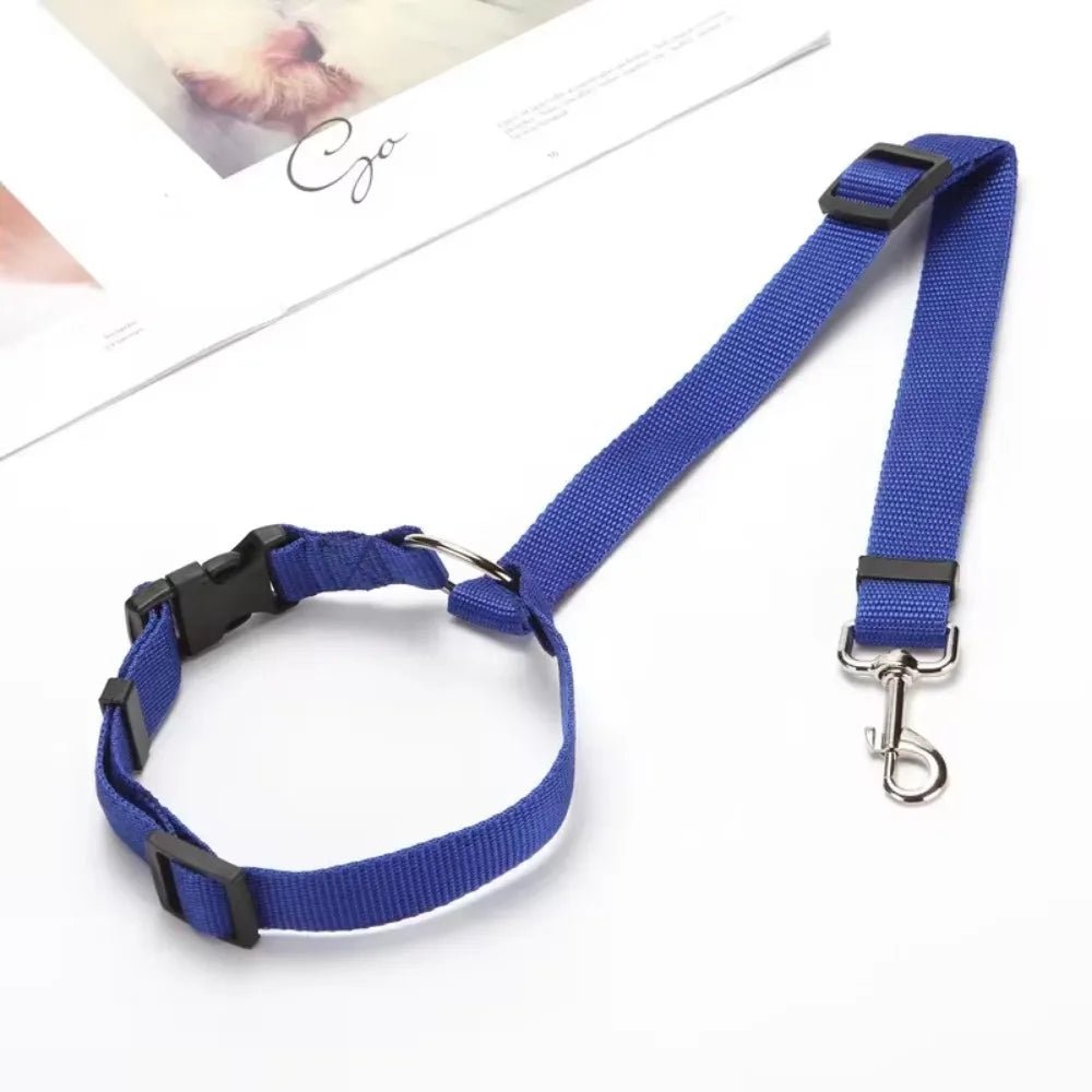Solid Color Two - in - one Pet Car Seat Belt Nylon Lead Leash Backseat Safety Belt Adjustable Dogs Harness Collar - PAWSTHENTICS