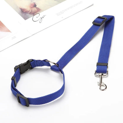 Solid Color Two - in - one Pet Car Seat Belt Nylon Lead Leash Backseat Safety Belt Adjustable Dogs Harness Collar - PAWSTHENTICS