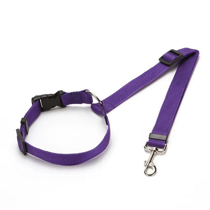 Solid Color Two - in - one Pet Car Seat Belt Nylon Lead Leash Backseat Safety Belt Adjustable Dogs Harness Collar - PAWSTHENTICS