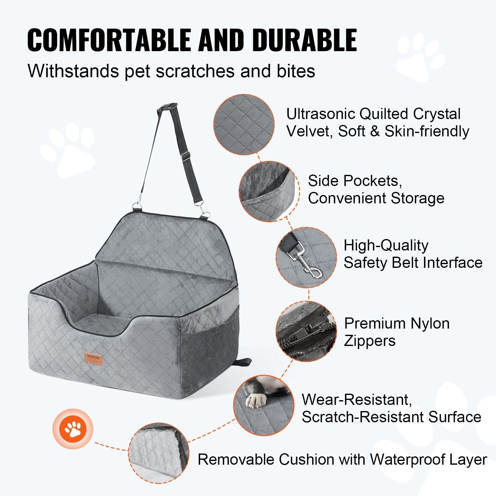 VEVOR Dog Booster Car Seat Pet Car Seat for Medium Large Dog up to 55 Lbs Gray - PAWSTHENTICS