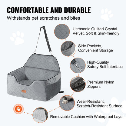 VEVOR Dog Booster Car Seat Pet Car Seat for Medium Large Dog up to 55 Lbs Gray - PAWSTHENTICS