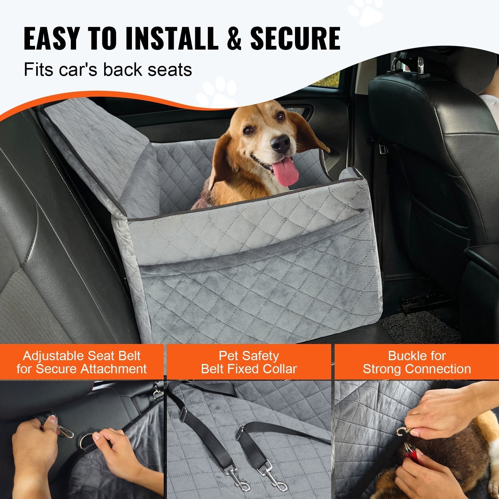 VEVOR Dog Booster Car Seat Pet Car Seat for Medium Large Dog up to 55 Lbs Gray - PAWSTHENTICS