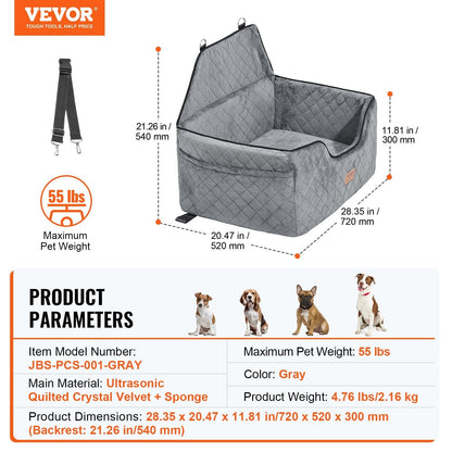 VEVOR Dog Booster Car Seat Pet Car Seat for Medium Large Dog up to 55 Lbs Gray - PAWSTHENTICS
