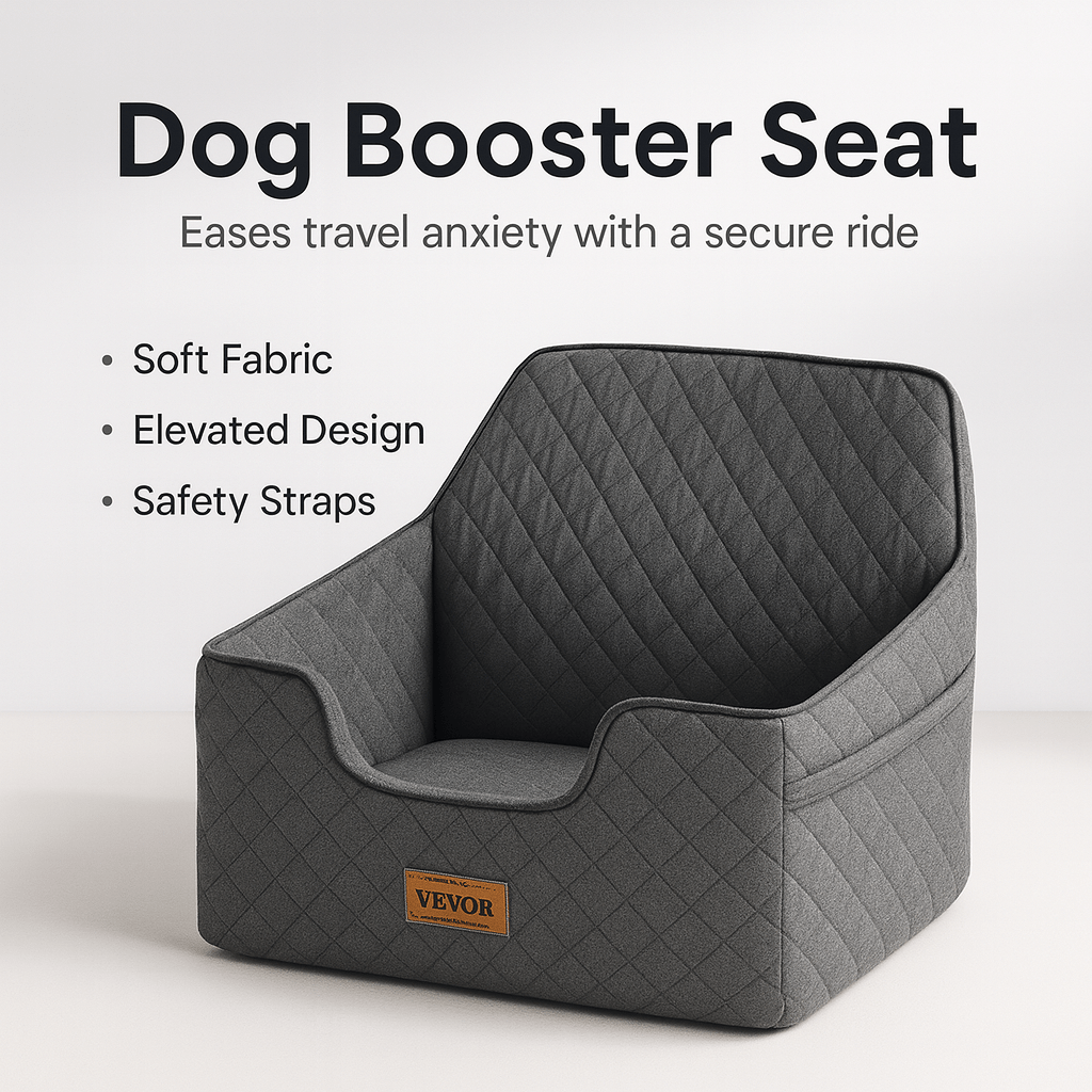 VEVOR Dog Booster Car Seat Pet Car Seat for Medium Large Dog up to 55 Lbs Gray - PAWSTHENTICS