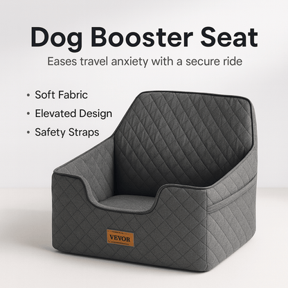VEVOR Dog Booster Car Seat Pet Car Seat for Medium Large Dog up to 55 Lbs Gray - PAWSTHENTICS