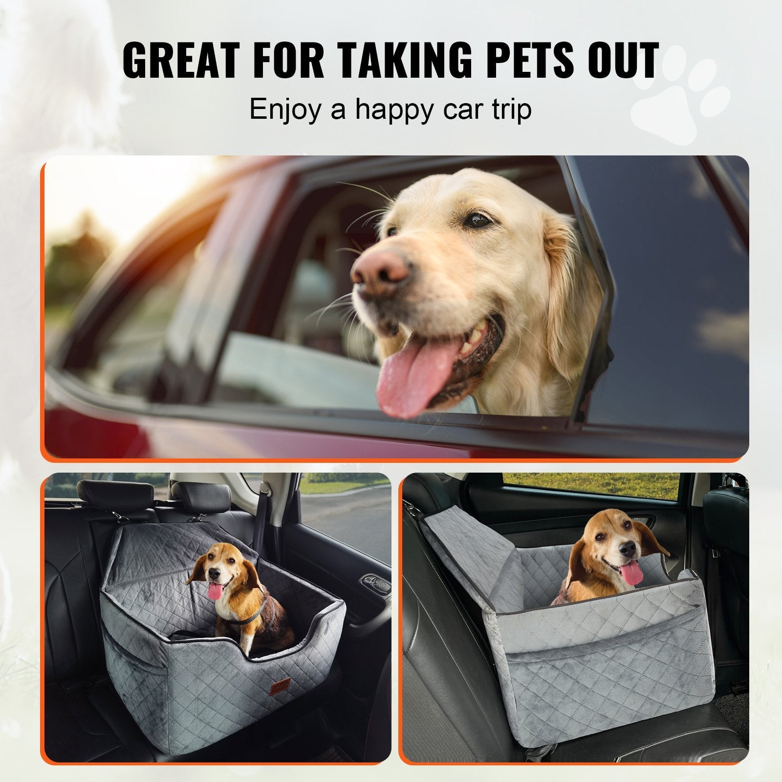 VEVOR Dog Booster Car Seat Pet Car Seat for Medium Large Dog up to 55 Lbs Gray - PAWSTHENTICS